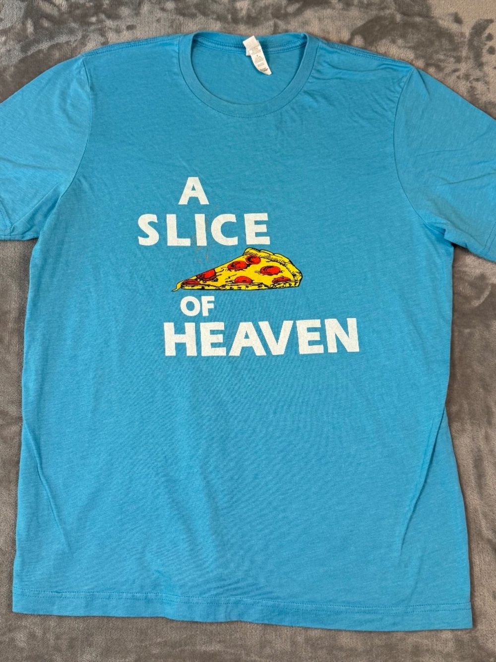 A Slice of Heaven Pizza T-Shirt Large Blue Graphic Tee